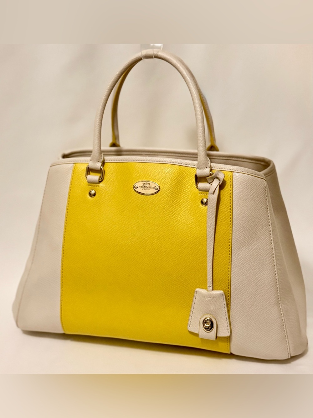 Coach Margot Carryall Bicolor Leather Yellow Chalk Large Satchel Bag